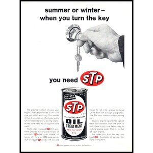 1966 STP Oil Treatment Vintage Print Ad Ignition Key Man Cave Wall Art Photo